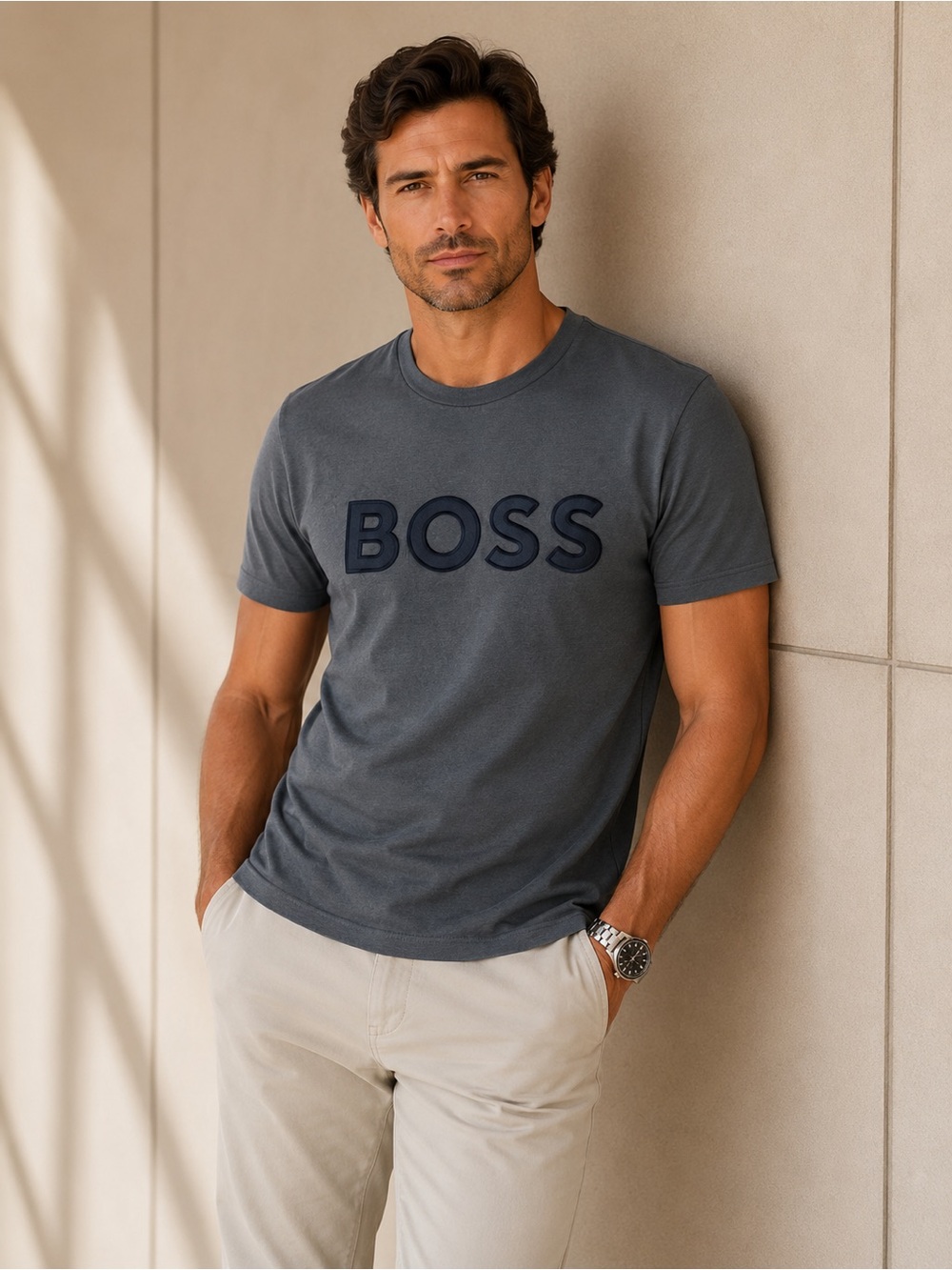 HUGO BOSS Men’s Black Vintage Wash Raised Logo T-Shirt Size Small